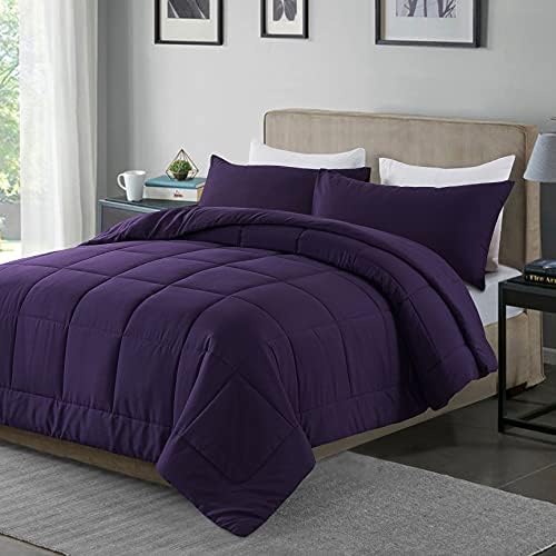 DOWNCOOL Twin Comforter Set -All Season Bedding Comforters Sets with 1 Pillow Case -2 Pieces Bed Set Down Alternative Comforter Set -Purple Twin Bedding Sets(64"x88")