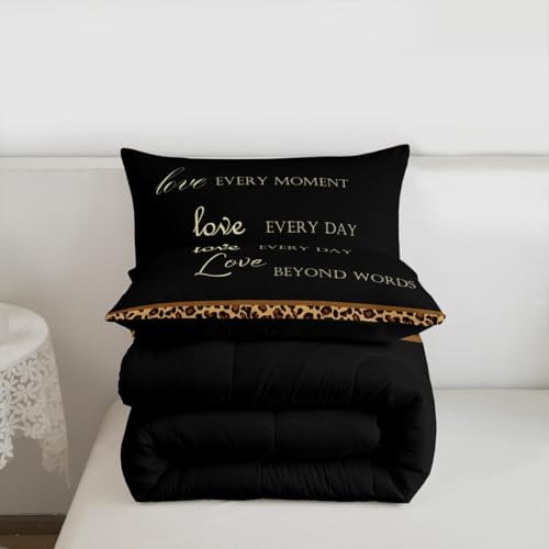 Castle Fairy Leopard Print Full Size Comforter Set,African Wild Animal Fur Pattern Bedding Comforters Bedroom Collection,Cheetah Skin Brown Black Bedding Set for Girls Teens