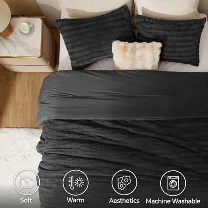 BEDELITE Faux Fur King Size Comforter Set, Fluffy Bed Set, Black