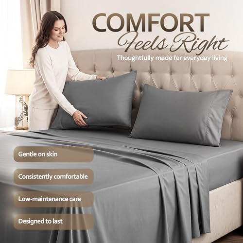 Pack of 8 Queen Sheets Set, 16" Deep Pocket Hotel Luxury Sheet, Dark Grey