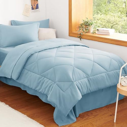 CozyLux Twin XL Comforter Set 68"x88" Light Blue - 5 Piece Bed in a Bag