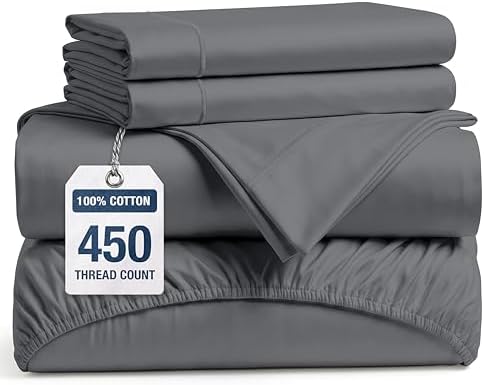 450TC 100% Cotton Cal King Sheet Set - Silky Smooth Sateen Weave, Charcoal
