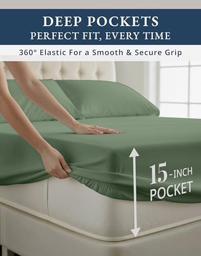 LANE LINEN 100% Egyptian Cotton Sheets Queen - Iceberg Green Swiss Dot