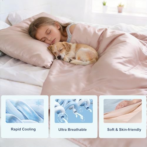 Bcareself Double-Sided Cooling Comforter for Hot Sleepers, All-Season Breathable Lightweight Cooling Blanket, Night Sweats Relief, Cool to the Touch Silky Soft Fabric Bedding Gift, Pink Blue Twin Size
