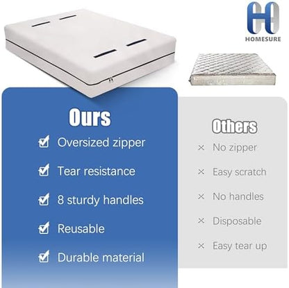 HOMESURE Mattress Bags for Moving and Storage with 8 Handles - Mattress Cover for Moving - Heavy Duty, Strong Zipper Closure, Moving Supplies & Moving Bag - Semi-Transparent, Queen