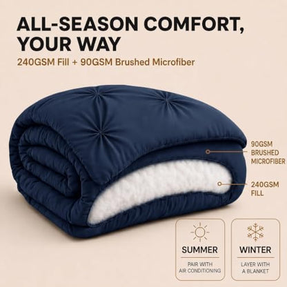 HIMEET Twin Comforter Set Navy Blue - 5 Pieces Pintuck Bed in a Bag