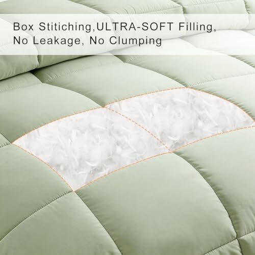 COHOME Oversized King Size Comforter, All-Season Quilted Down Alternative Duvet Insert, Luxury Hotel GentleSoft Comforter with Anti-Clump Tech & 8 Tabs - Reversible - Sage Green 98 x116 inches
