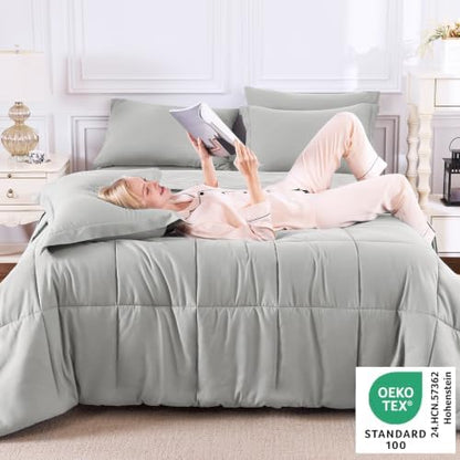 CozyLux King Size Comforter Set, 7-Piece Bed in a Bag, Silver Grey