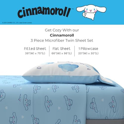 Cinnamoroll Bedding Super Soft Cozy Microfiber 3 Piece Twin Sheet Set, (Officially Licensed Product) by Franco