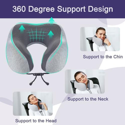 napfun Neck Pillow for Traveling, Upgraded Travel Neck Pillow for Airplane 100% Pure Memory Foam Travel Pillow for Flight Headrest Sleep, Portable Plane Accessories, Light Grey