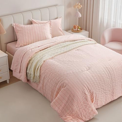 Zzlpp Twin Comforter Set 5 Piece, Pink Bed in a Bag Twin Size Bedding Sets