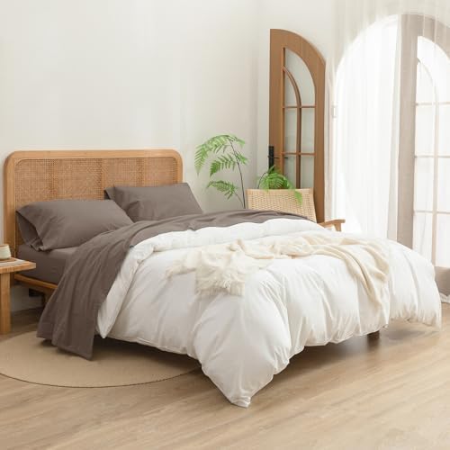 BESTOUCH Twin Washed Cotton Linen Feel Sheet Set 3pc Pine Bark Brown
