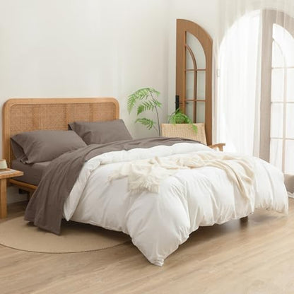 BESTOUCH Twin Washed Cotton Linen Feel Sheet Set 3pc Pine Bark Brown