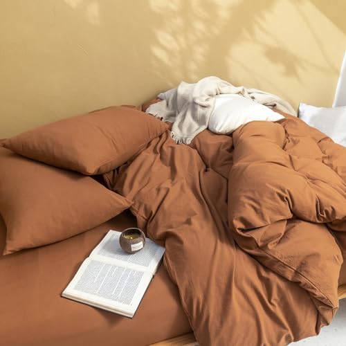 FOSSA Duvet Cover Set 100% Washed Cotton Linen Feel Oversized Queen