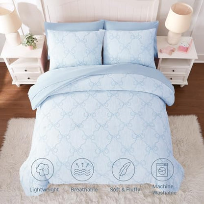 Queen Comforter Set with Sheets for Girls-7 Pieces Bow Bed in A Bag