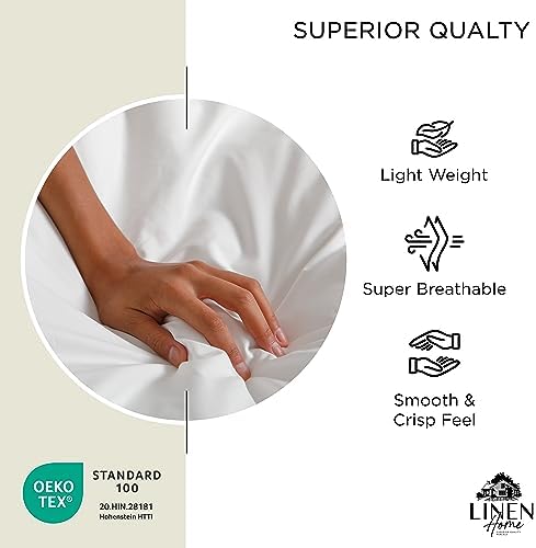 Linen Home 100% Cotton Percale Sheets Twin XL Size, Cream, Deep Pocket, 3 Pieces Set- 1 Flat, 1 Fitted and 1 Pillowcase, Crisp Cool and Long Staple Strong Bed Linen