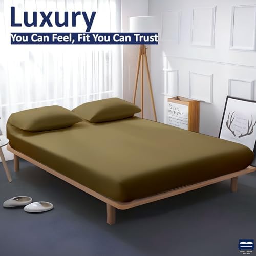 1 Piece King Size Fitted Sheet Only, 15-Inch Deep Mattress, Taupe Solid