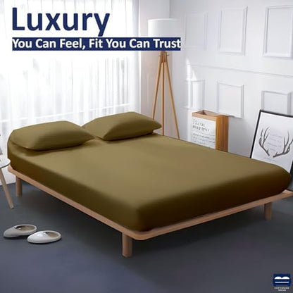 1 Piece King Size Fitted Sheet Only, 15-Inch Deep Mattress, Taupe Solid