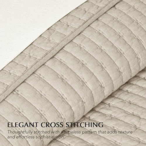 EVERGRACE Cross Stitch Pre-Washed Cotton Quilt Bedding Set King Size, Oversized 3 Pieces Lightweight Bedspread Coverlet for All Season, with 2 Matching Shams, Birch,108"x96"