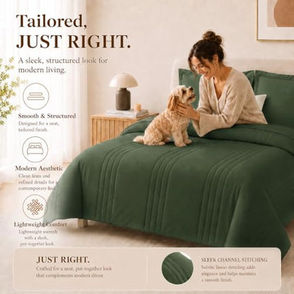 CozyLux Queen Comforter Set Olive Green - 7 Pieces Bed in a Bag