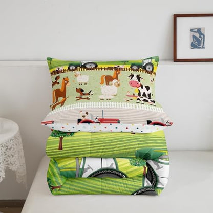 Tractor Bedding Sets for Boys Full Size Toddler Kids Cute Cartoon Farm Animals Comforter Set Girls Children Farmhouse Country Down Comforter for All Season Colorful Room Decor Nature Theme Duvet Set