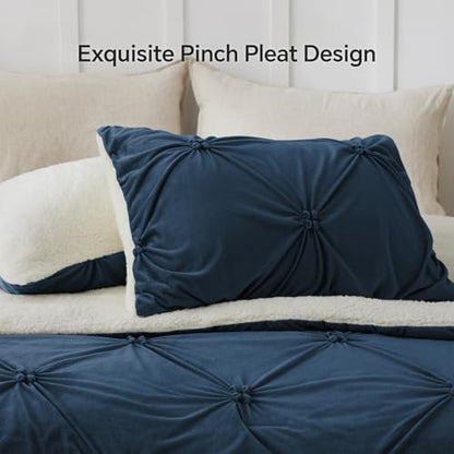 BEDELITE Fluffy Sherpa Twin Comforter Set,Pintuck-Navy