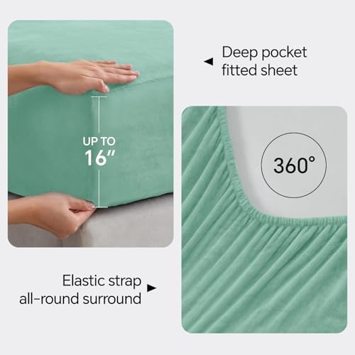 BEDELITE Flannel Sheets King Size, Haze Blue, 4 Pieces