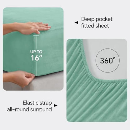 BEDELITE Flannel Sheets King Size, Haze Blue, 4 Pieces