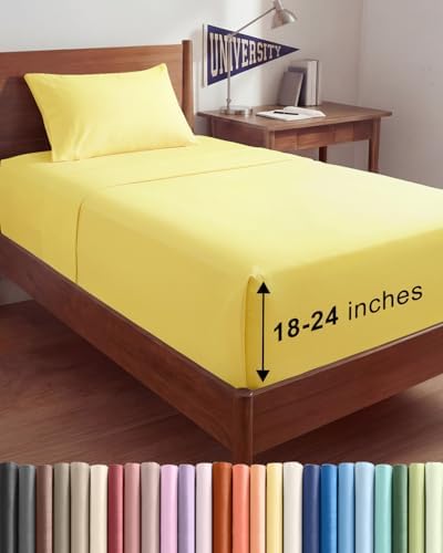 Extra Deep Twin XL Sheet Set - 3 Piece College Dorm Room - Yellow