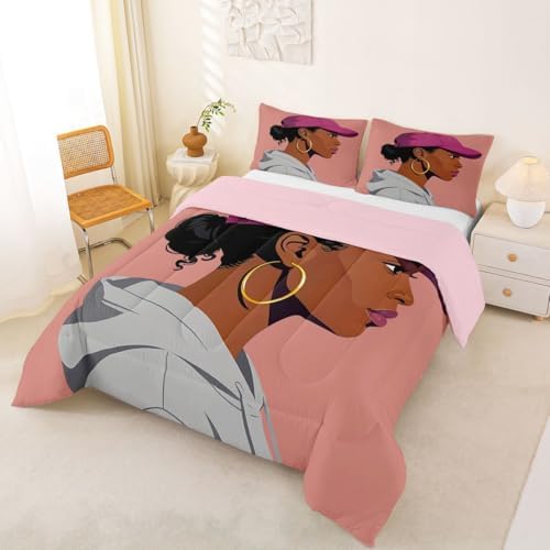 Erosebridal Black Girls Girls Comforter Set King Size Fashion Black Woman Bedding Set Vogue Fashionable Gorgeous Quilt for Kids Children Women Bedroom Decor African Princess Magical Down Comforter