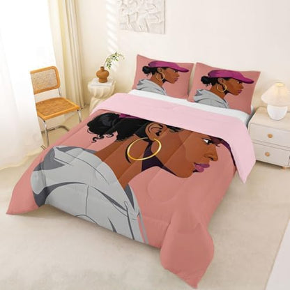 Erosebridal Black Girls Girls Comforter Set King Size Fashion Black Woman Bedding Set Vogue Fashionable Gorgeous Quilt for Kids Children Women Bedroom Decor African Princess Magical Down Comforter