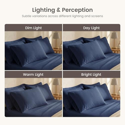 BIOWEAVES 100% Organic Cotton Sheets, 300 Thread Count 4-Piece GOTS Certified Bed Sheet Set Fits Mattress Upto 17" Deep Pocket, Soft & Silky Sateen Weave (King, Navy Blue)