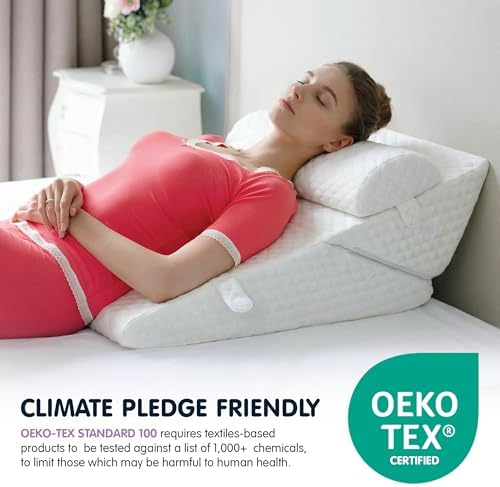 Wedge Pillow for Sleep Apnea, 12 Inch Adjustable Height Bed Wedge Pillow for Headboard, Gerd, Acid Reflux Relief, Snoring, and Post Surgery Recovery (White, Large - with Headrest)
