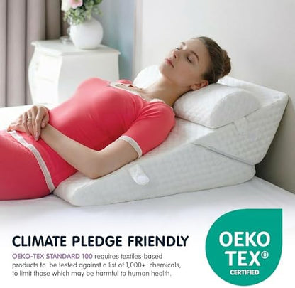 Wedge Pillow for Sleep Apnea, 12 Inch Adjustable Height Bed Wedge Pillow for Headboard, Gerd, Acid Reflux Relief, Snoring, and Post Surgery Recovery (White, Large - with Headrest)