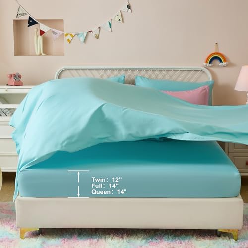 Dinjoy Girls Comforter Set Twin Size 5 Pieces Bed in A Bag Colorful Ombre Pink Green Rainbow Bedding Set for Kids Teen (1 Comforter, 1 Flat Sheet, 1 Fitted Sheet, 1 Pillow sham, 1 Pillowcases)