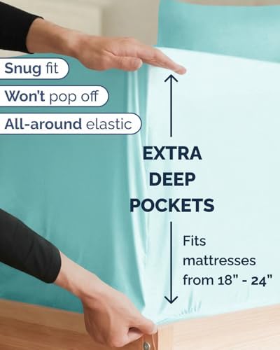 Extra Deep Twin XL Sheet Set - 3 Piece College Dorm Room - Spa Blue