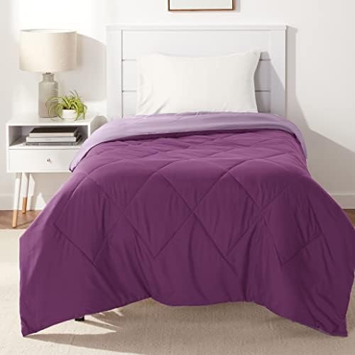 Amazon Basics Reversible Lightweight Microfiber All Season Bed Comforter Blanket, Plum/Light Purple, Twin/Twin XL