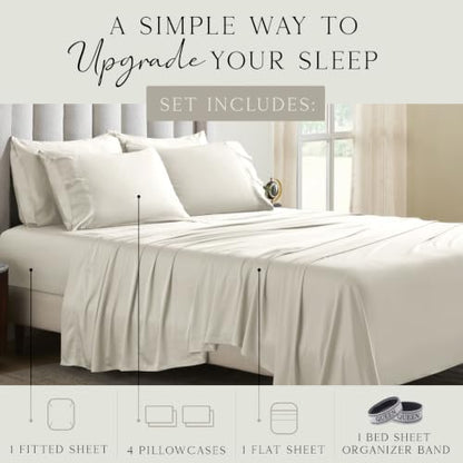 KARISSA MAE 6 Piece Luxury Bamboo Viscose Queen Sheet Set, 4 Pillowcases
