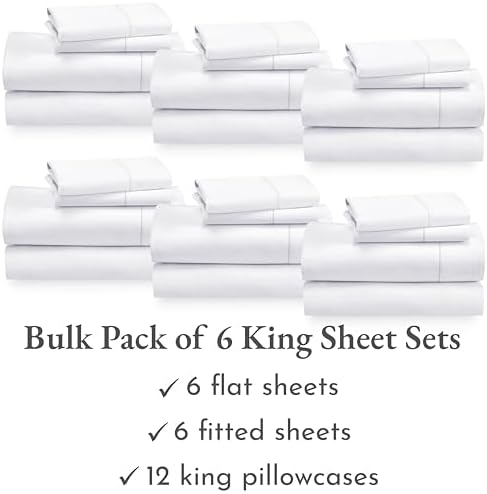 California Design Den Pack of 6 100% Cotton Sateen King Sheet Set, White