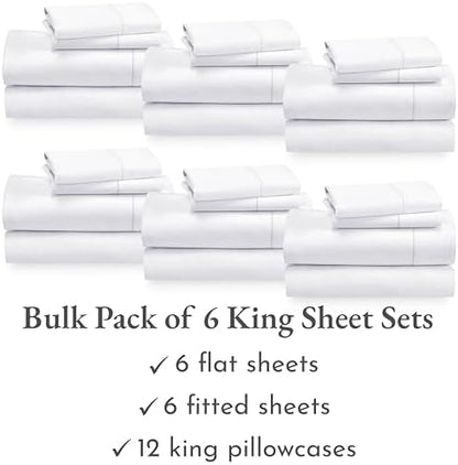California Design Den Pack of 6 100% Cotton Sateen King Sheet Set, White
