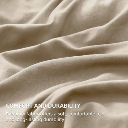 Prewashed Queen Size Comforter Set 7 Pieces, Beige Bed Set