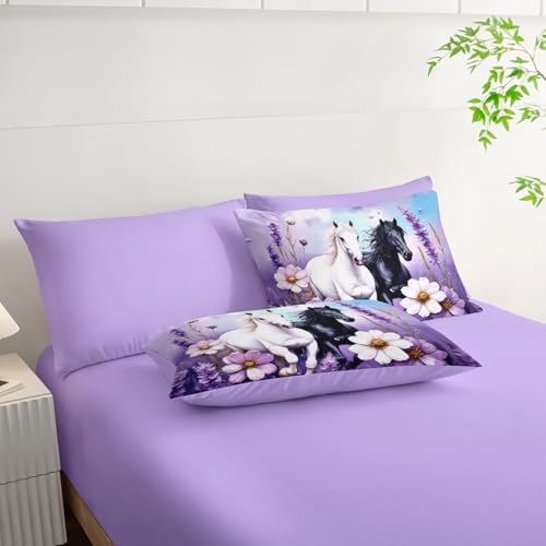 HOSIMA 7Pcs Horse King Comforter with Sheets for Girls Women Room Decor.