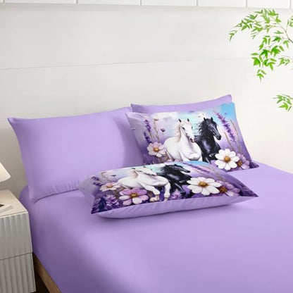 HOSIMA 7Pcs Horse King Comforter with Sheets for Girls Women Room Decor.