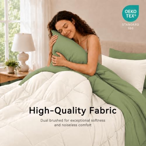 Anluoer Queen Comforter Set 7 Piece, Soft Bed in a Bag Queen Bedding Sets