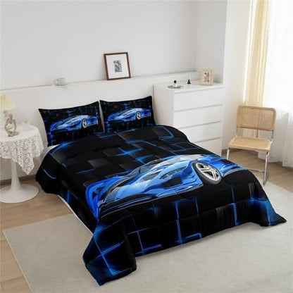 Feelyou Kids Blue Race Car Comforter Set Queen Size Speed Sports Car