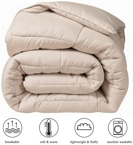 COHOME Quilted Oversized King Size Comforter - All-Season Down Alternative Duvet Insert - Luxury Hotel Winter Warm Beige Comforter with Anti-Clump Tech & 8 Tabs- Reversible（98"x116"）
