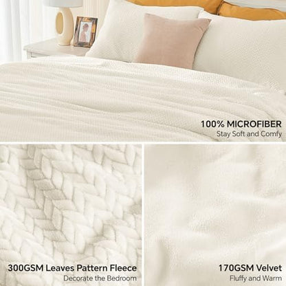 ChiXpace Fleece Twin Size Comforter Set Beige, Fluffy Bed Set 2 Pieces