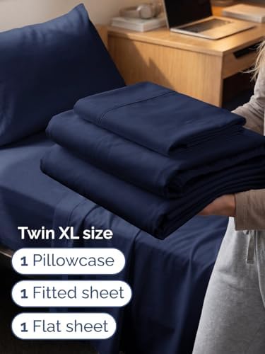 Extra Deep Twin XL Sheet Set - 3 Piece College Dorm Room - Navy Blue