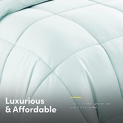 Sweet Home Collection 7 Piece Comforter Set Bag Solid Color All Season Soft Down Alternative Blanket & Luxurious Microfiber Bed Sheets, Aqua, Full