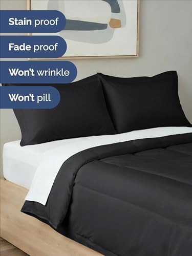 King Comforter Set - Black Bedding for All Seasons - Soft 3 Piece Bed Set